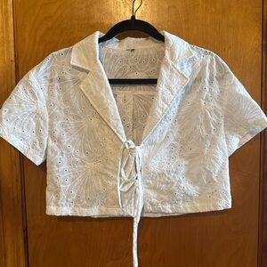 Elegant White Eyelet Women's Blouse